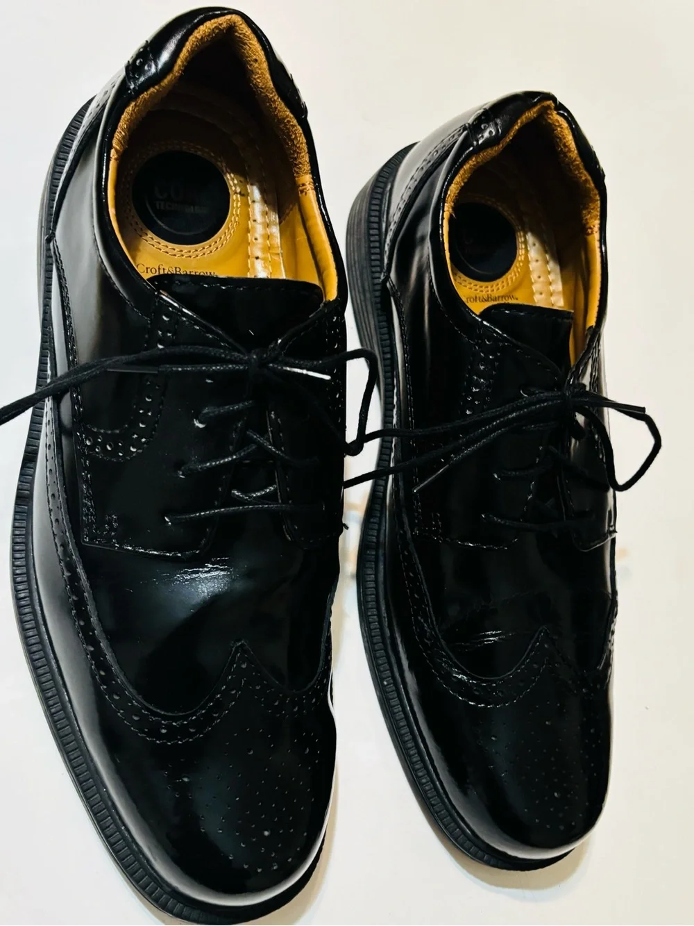croft & barrow Black Patent Wingtip Oxford Shoes with Yellow Interior